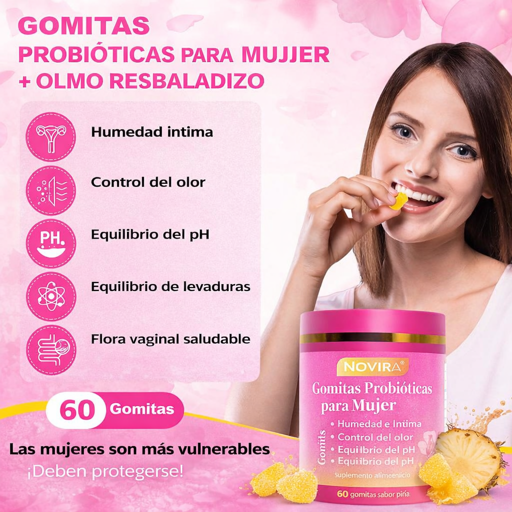Novira® | Gomitas Probióticas para Mujer + Olmo Resbaladizo